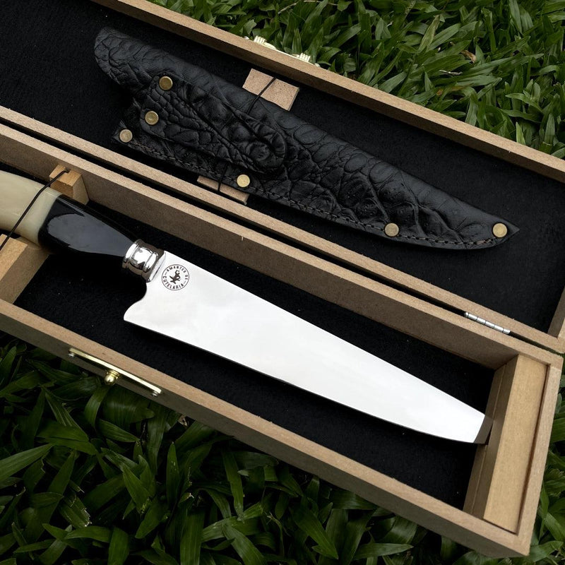 Faca Churrasco Artesanal Picanheira Cabo de Osso | Aço Inox 9"