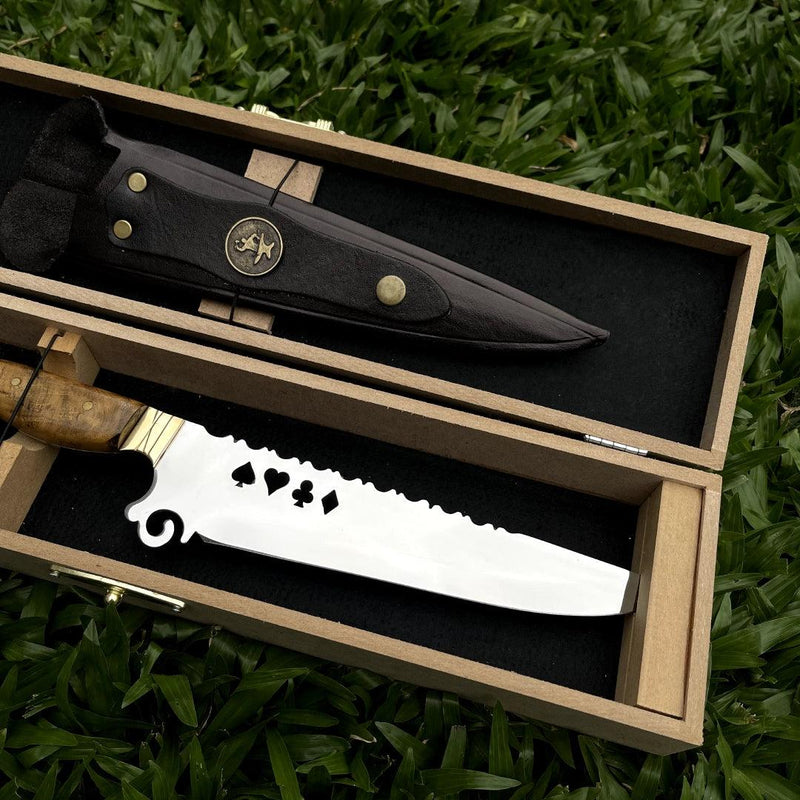 Faca Churrasco Artesanal Personalizada Cartas | Aço Inox 9"