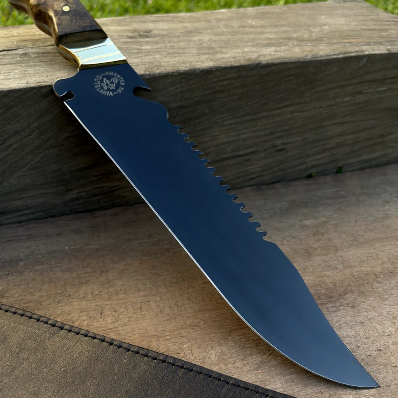 Faca Churrasco Artesanal Personalizada Bowie | Carbono Fosfatizado 10"